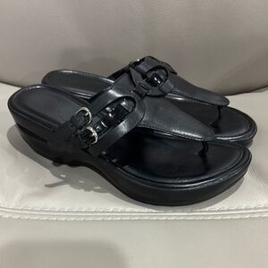 Cole Haan Black Leather Wedge Thong Sandals
